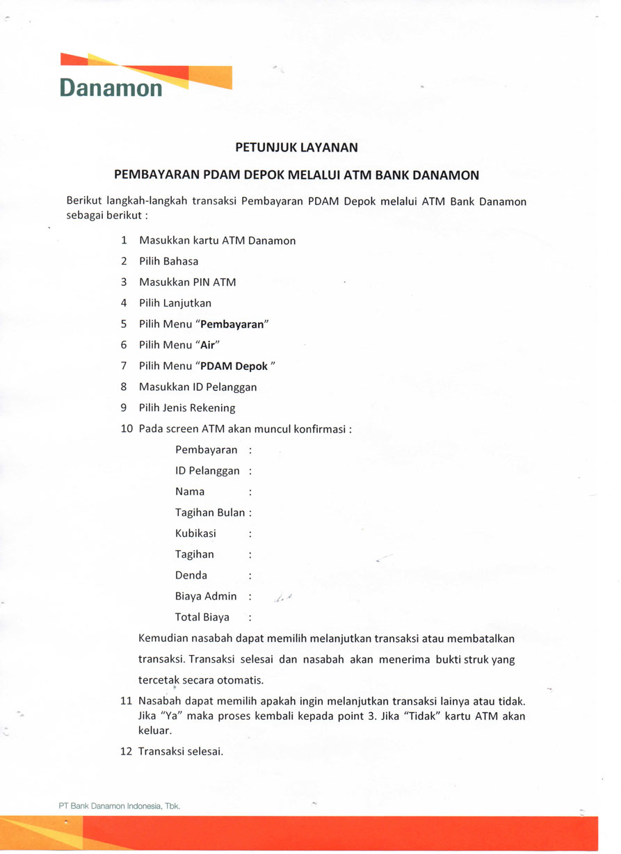 Tirta Asasta Depok · Pembayaran Melalui ATM Danamon