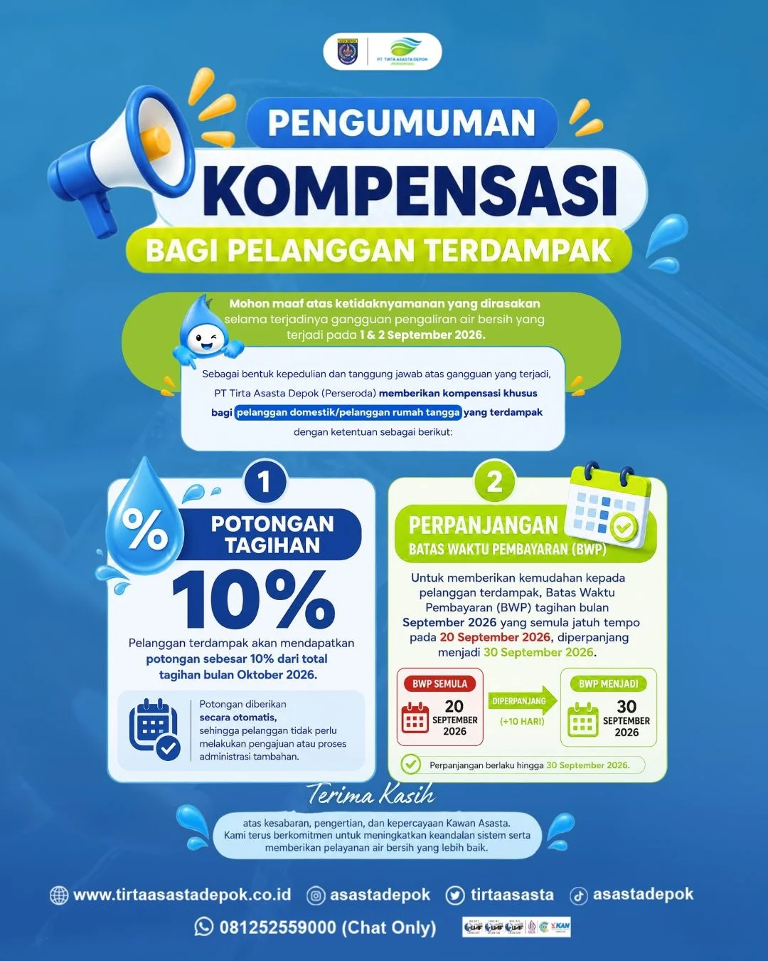 Tanggungjawab ke Pelanggan, PT Tirta Asasta Berikan Kompensasi Potongan Tagihan